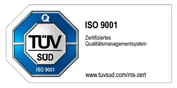 TÜV SÜD Zertifikat: DIN EN ISO 9001 zertifiziertes Qualitätsmanagementsystem